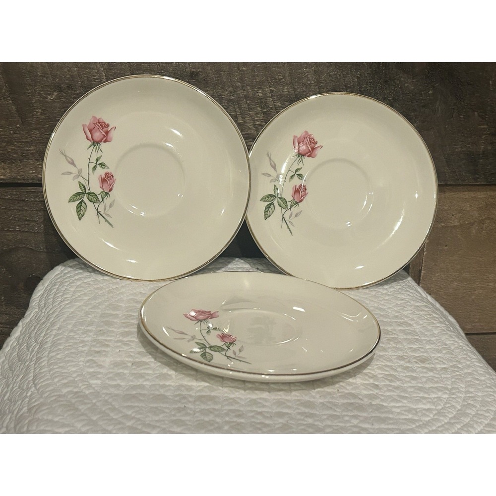 Vintage 1950s Homer Laughlin HLC3656 Pink Lot Of 3 Floral Saucers